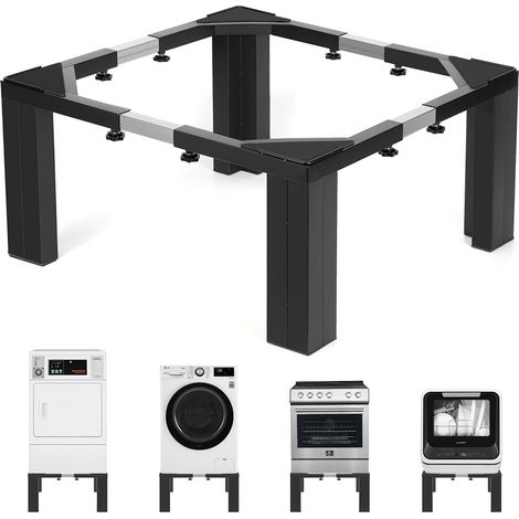 Wolketon Waschmaschinen Untergestell, Waschmaschine Sockel für Trockner, Waschmaschine und Kühlschrank - Schwarz + Silber