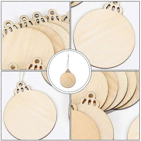 Rondelles de bois perforées, disques en bois compatibles avec la décoration de Noël, bois naturel beige, 60 pièces (1/5)
