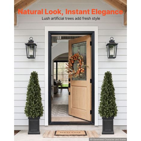 Buis Artificiel 1000 mm Lot de 2, Arbres Topiaires Artificiels en PE avec Pots Robustes, Faux Arbres Verts pour Intérieur et Extéri… (1/5)