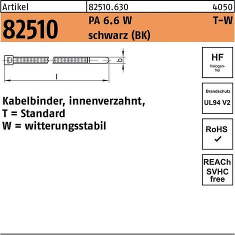 Kabelbinder R 82510 innenverzahnt 4,0 x 180 / 42 Polyamid 6.6 W schwarz witterungsstabil