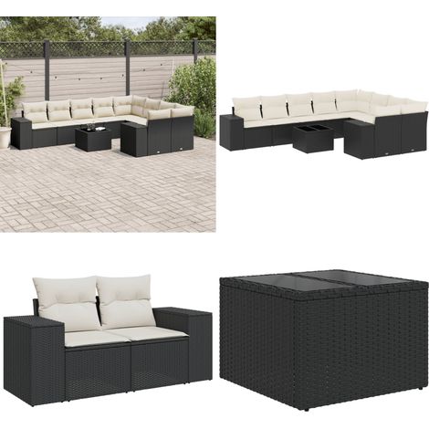 10-tlg. Garten-Sofagarnitur mit Kissen Schwarz Poly Rattan - Gartenmöbel - Esstischgarnituren - Outdoor Möbel - Lounge Set - Rattan Gartenmöbel - Home & Living