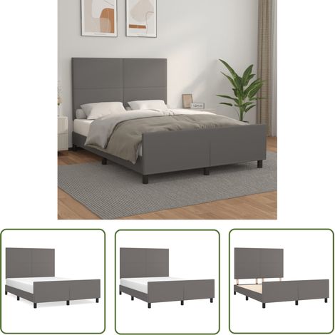 The Living Store Bettgestell mit Kopfteil Grau 140x200 cm Kunstleder - Bettrahmen - Schlafzimmermöbel - Doppelbett - Boxspringbetten - Lattenrost (1/5)