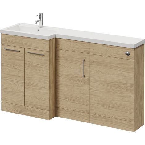 Napoli 390 Light Oak 1500mm 3 Door Vanity Unit Toilet Suite with Left Hand Square Lucia Basin - 1500mm - Chrome 160mm HandleWithout Kingston Toilet Pan