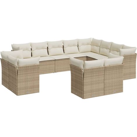 Salon de jardin avec coussins 12 pcs beige résine tressée (1/3)