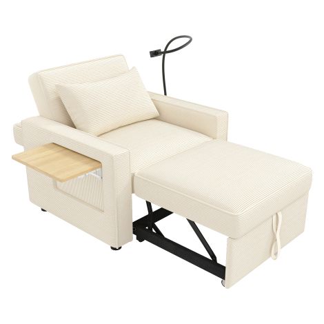Canapé-lit 1 place velours, dossier 3 positions, USB, table et rangement