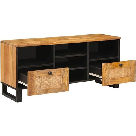Meuble TV Marron 100 X 33 X 46 Cm, Bois De Mangue Massif, Étagères (1/4)