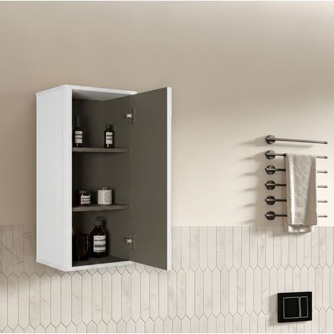 Mobile bagno sospeso 36x29x75 cm in MDF e compensato bianco salvaspazio – MEUBLIV (1/5)