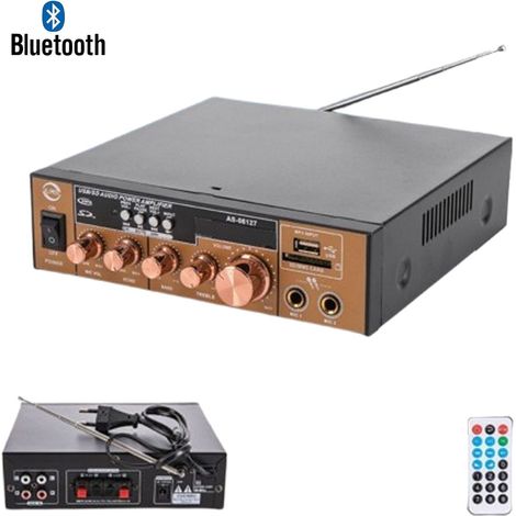 AMPLIFICATEUR AUDIO STÉRÉO 2 CANAUX MICROPHONE FM USB BLUETOOTH KARAOKÉ AS-06127 (1/2)