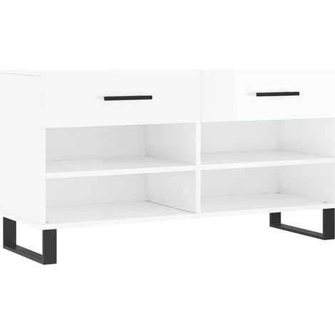 Banc à chaussures bottes commode étagère meuble entrée rangement brillant 102 x 35 x 55 cm bois d'ingénierie blanc