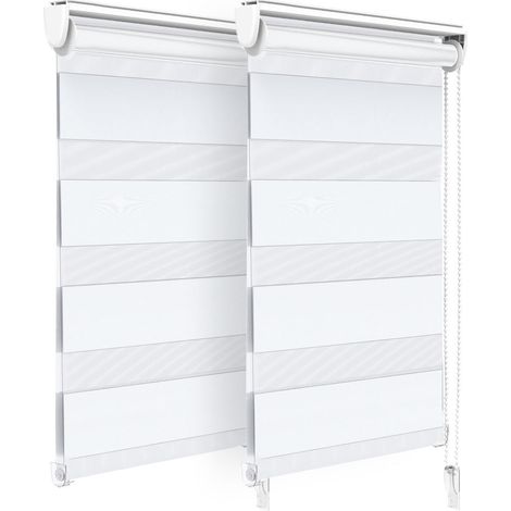 VOUNOT Set of 2 Zebra Roller Blind Double Fabric, Day and Night Translucent or Blackout Vision Curtains, White, 45 x 150 cm (1/5)