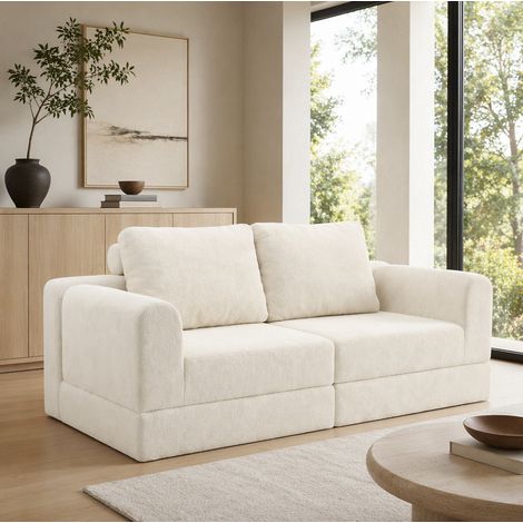 Sofá cama plegable 2 en 1 de franela beige OKMYHOME (1/5)