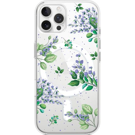 Custodia per iPhone 12 Pro con MagSafe, trasparente, flessibile in silicone, fiori viola (1/5)