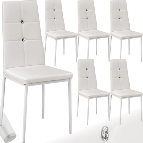 Ensemble de 6 chaises salle à manger paillettes cuir synthétique blanc