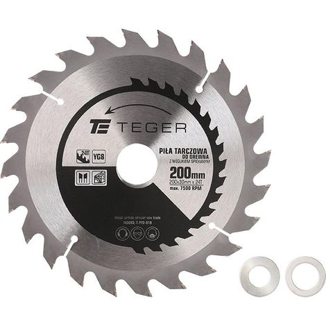 Lame de scie carbure TEGER 200 x 30 mm 24 dents ATB - pour bois, MDF et matériaux dérivés du bois (1/3)