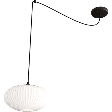 Sospensione 1 Luce Origo In Acciaio Nero Paralume Plissettato Bianco (1/2)