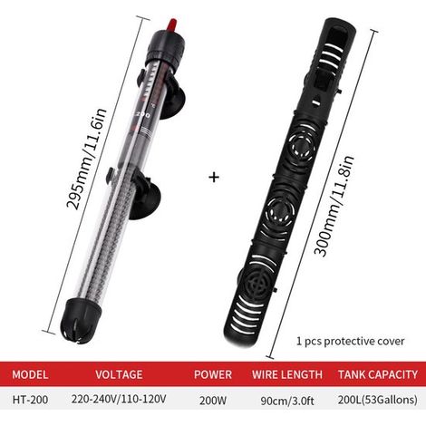 Calentador para acuario de 200 W y 200 L, elemento calefactor con temperatura ajustable y ventosas. (1/5)