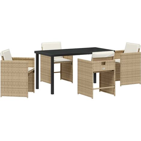 Ensemble de salle à manger pour jardin 5 pcs,Salon de jardin Beige Poly rotin CFW36642 (1/5)