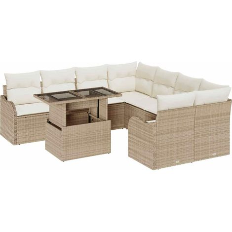 Maison Exclusive - Set Divano da Giardino con cuscino 9 pcs Beige Poly Rattan