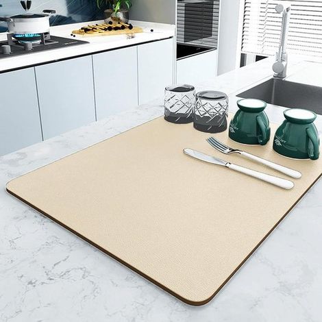 Alfombrilla absorbente lavable - Alfombrilla absorbente de cocina - Alfombrilla para secar utensilios de cocina - Material altamente absorbente - 40 x 30 cm - Beige (1/5)