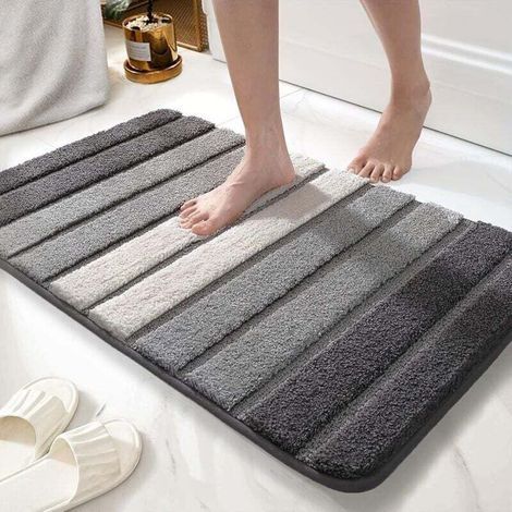 Tapis de bain en microfibre, paillasson, tapis de baignoire, tapis de bain ultra-absorbant 40 x 60 cm, gris (1/4)