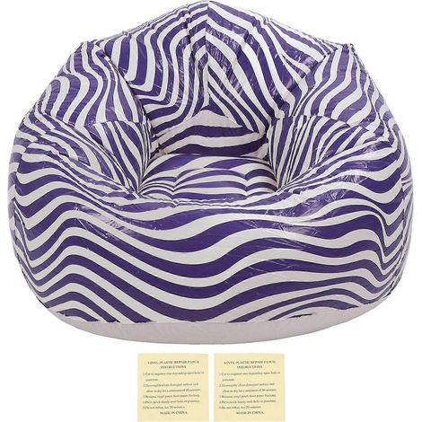 Pouf gonflable en PVC à rayures ondulées, design ergonomique, style minimaliste, bleu (1/4)