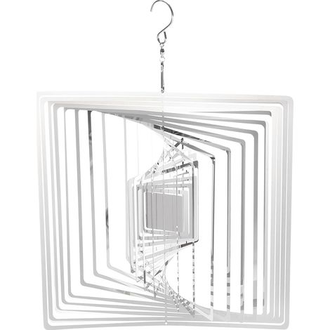 Coupe-vent carré en acier inoxydable 3D de 25 cm – Conception abstraite hypnotique, métal réfléchissant avec fonction pivotante à 360 ° pour jardin et balcon (1/5)