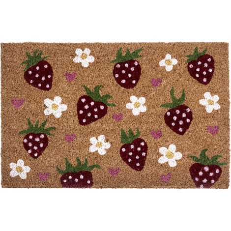 Felpudo de fibra de coco antideslizante 50 x 80 cm con dorso de PVC motivo fresas multicolor Shainin (1/5)