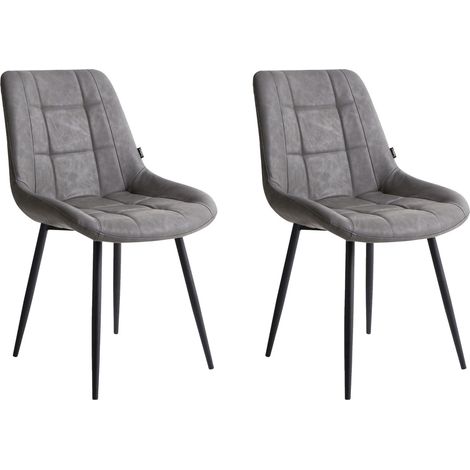 Set di 2 sedie da pranzo moderne in ecopelle Ferro verniciato a polvere Gambe nere Grigio Melrose