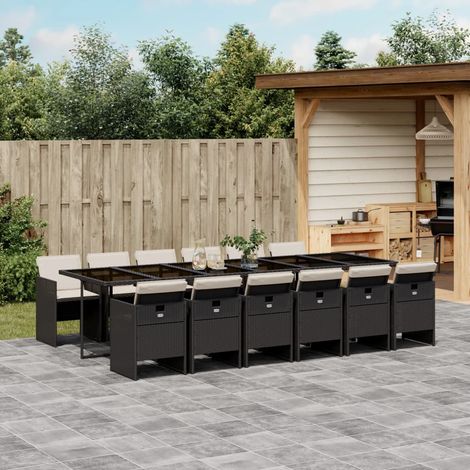 vidaXL Ensemble à manger de jardin 13 pcs coussins noir résine tressée