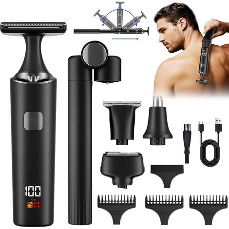 5-in-1 Herren-Körperrasierer – IPX6 wasserdichtes Rückentrimmer-Set – 180° verstellbarer, ausziehbarer Griff – USB-aufladbar – LED-Display – Für Rücken, Brust und Schultern (1/5)