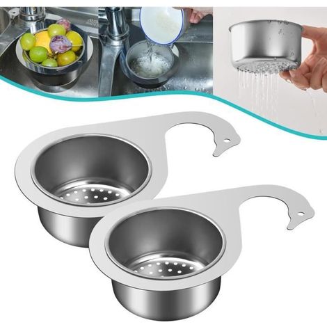 Passoire d'évier - Inox - Lot de 2 - Multifonction - Drainage efficace - Facile à installer (1/4)