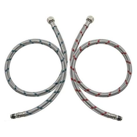 2 Pièces Raccordement de Flexible Robinet G3/8 x M10 60cm, Tuyau Flexible de Connecteur de Robinet en Acier Inoxydable Tuyau de Raccordement Flexible pour Cuisine Douchette Evier (Rouge et Ble (1/5)