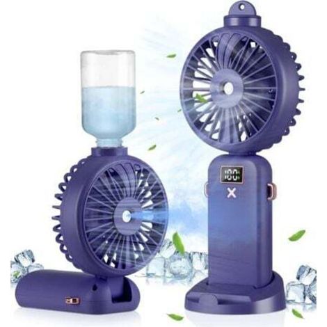 Ventilateur brumisateur portable, rechargeable, 5 vitesses, pliable à 90°,idéal pour le camping, la maison et le bureau, violet (1/4)