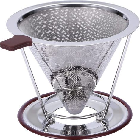 Filtre à café à infusion manuelle, filtre à café en acier inoxydable, cafetière à infusion manuelle sans papier facile à nettoyer, filtre à café réutilisable, porte-filtre conique avec tasse amovible (1/5)