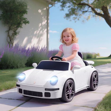 Voiture électrique enfants. véhicule électrique 12V. télécommande 2.4G. phares. musique. klaxon. 103 x 55 x 44 cm. blanc