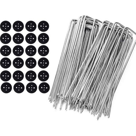 Piquets de Fixation en Acier Galvanisé (80 Pièces) - Agrafes de Fixation Solides pour Toile de Paillage, Grillage et Filets - 150 mm Long, 30 mm Large, Ø 3 mm (1/5)