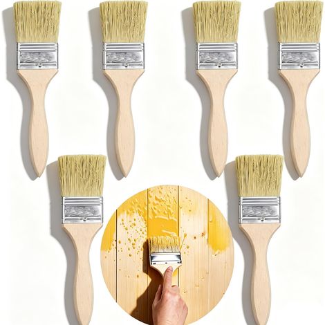 6 Pinceaux, Pinceau de Peinture, Pinceaux Plats avec Manche, Pinceau Angulaire avec Manche en Bois, pour peintures, Vernis, Teintures, Colles et Plâtre(19 x 7 cm, Jaune) (1/5)