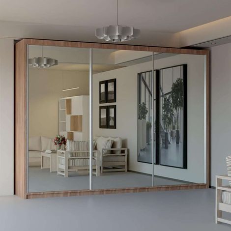 Modern 2 & 3 Door Sliding Wardrobe with Full-Length Mirror & LED Light - Walnut250cm