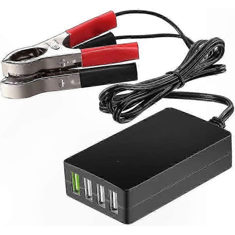 Chargeur USB Multiprise 4 Ports, Convertisseur 12V/24V vers 5V DC avec Pinces Batterie, Adaptateur Voiture pour Smartphones et Appareils Divers (1/5)