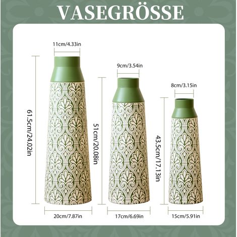 Bodenvase aus Metall in Grün, 3er-Set, 61,5/51/43,5 cm, Retro-Muster HAVRYA (1/3)