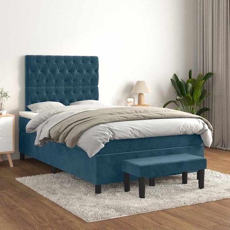 Cama box spring con colchón terciopelo azul oscuro 120x200 cm (1/5)