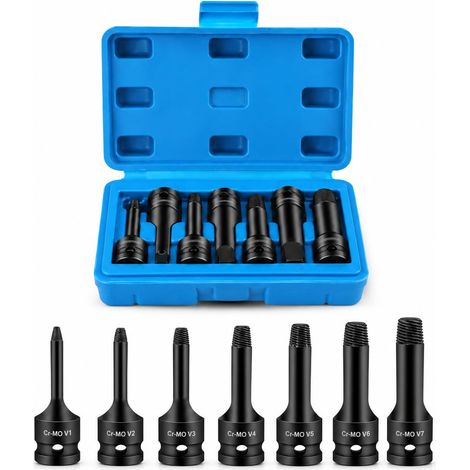 Extracteur De Vis Cassée 3/8", 7 Pièces 1-7mm Tourne A Gauche Extracteur De Vis Dénudé, Acier Cr-Mo Extracteurs De Boulon Pour Percer Et Enlever Les Boulons Cassés, Les Vis Endommagées (1/5)
