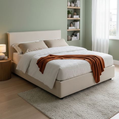Talamo Italia Lit double Azue, Lit conteneur avec revêtement en tissu, 100% Made in Italy, Ouverture frontale, convient pour matelas Cm 140x190, Beige, avec emballage renforcé (1/5)