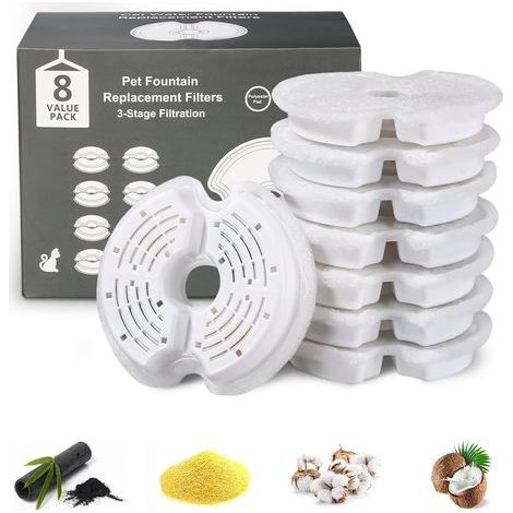 Ensemble de 8 filtres à eau pour fontaine, filtre pour fontaine à chat, filtre pour fontaine, fleur pour chat, filtre pour fontaine avec charbon actif