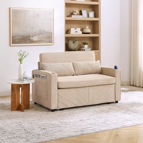 Canapé lit adulte convertible 2 places bois beige HAVRYA (1/5)