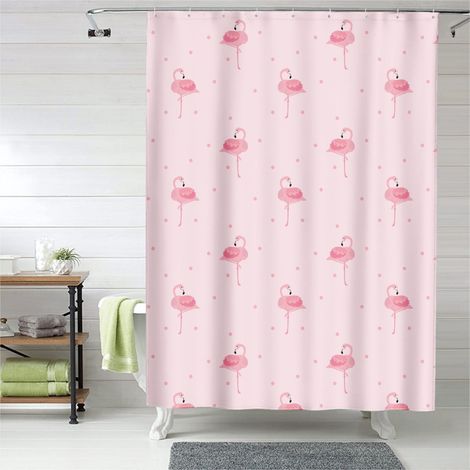 Rideau de douche flamant rose romantique doux, rideau salle de bain imperméable, 90x180 cm (1/5)