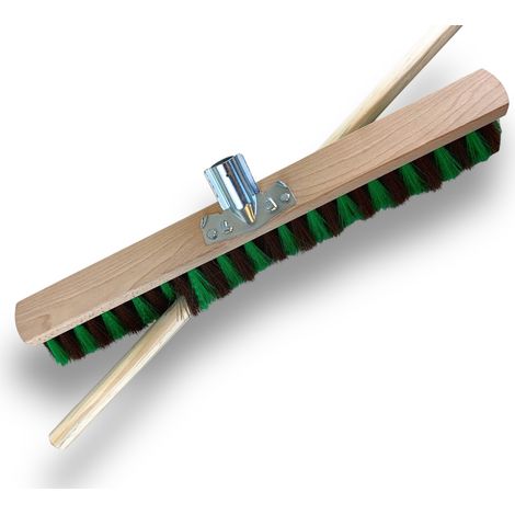Balai de Jardinage 60 cm avec Manche Bois 1,40 m Fibre synthétique zébrée Marron et Verte résistante Sortie 70 mm Idéal pour sols Rugueux Nettoyage Efficace Longue durée Kibros VC217M (1/5)