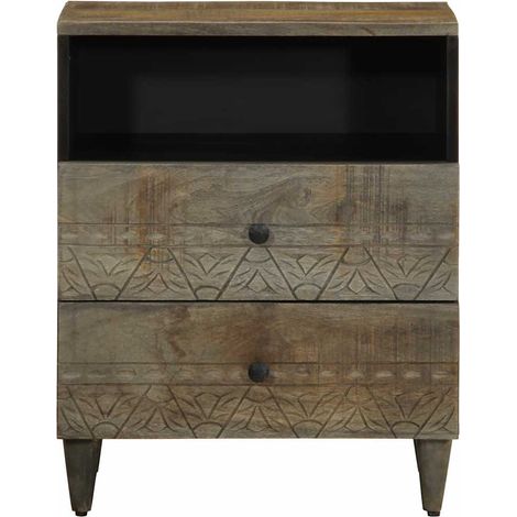 Table de chevet  Cabinet de chevet  Table de nuit gris clair 50x33x60 cm bois de manguier massif (1/5)