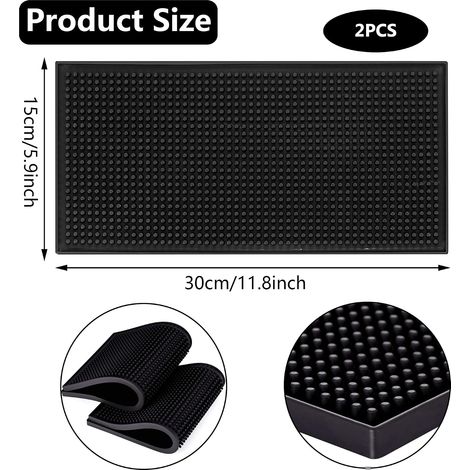2-teiliges Gummimatten-Set, 30 x 15 cm, für Bars, Küchen, Cafés, Restaurants und Theken (schwarz), schnelltrocknend (1/3)