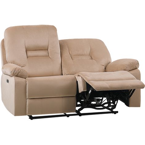 Sofá 2 plazas LED reclinable de terciopelo beige reposapiés respaldo eléctrico Bergen